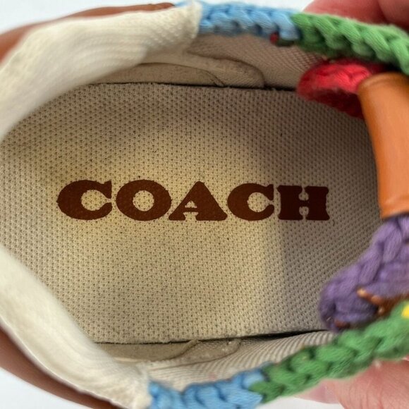 Coach Lowline Low Top Sneaker Size 6 With Rainbow Crochet Brown Leather - Picture 7 of 15